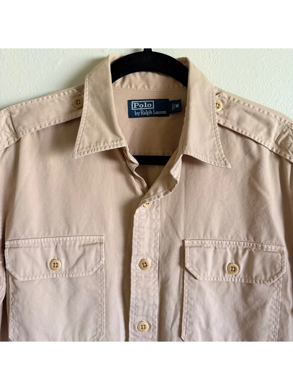 Vintage Y2K Polo Ralph Lauren Safari Utility Military Shirt Tan Cotton M
